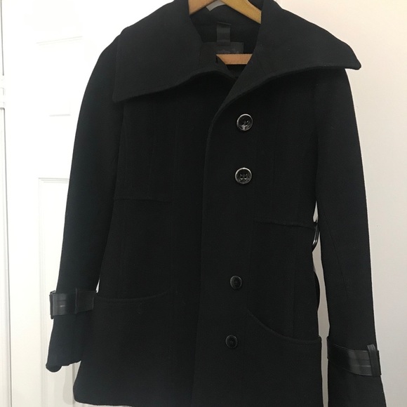 Mackage Jackets & Blazers - Mackage black wool pea coat with leather trim